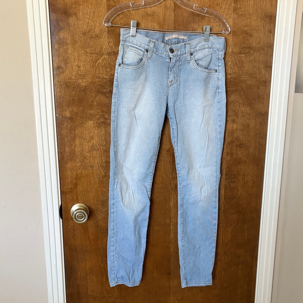 Vince Light Blue Pinstrike Straight Leg Jeans